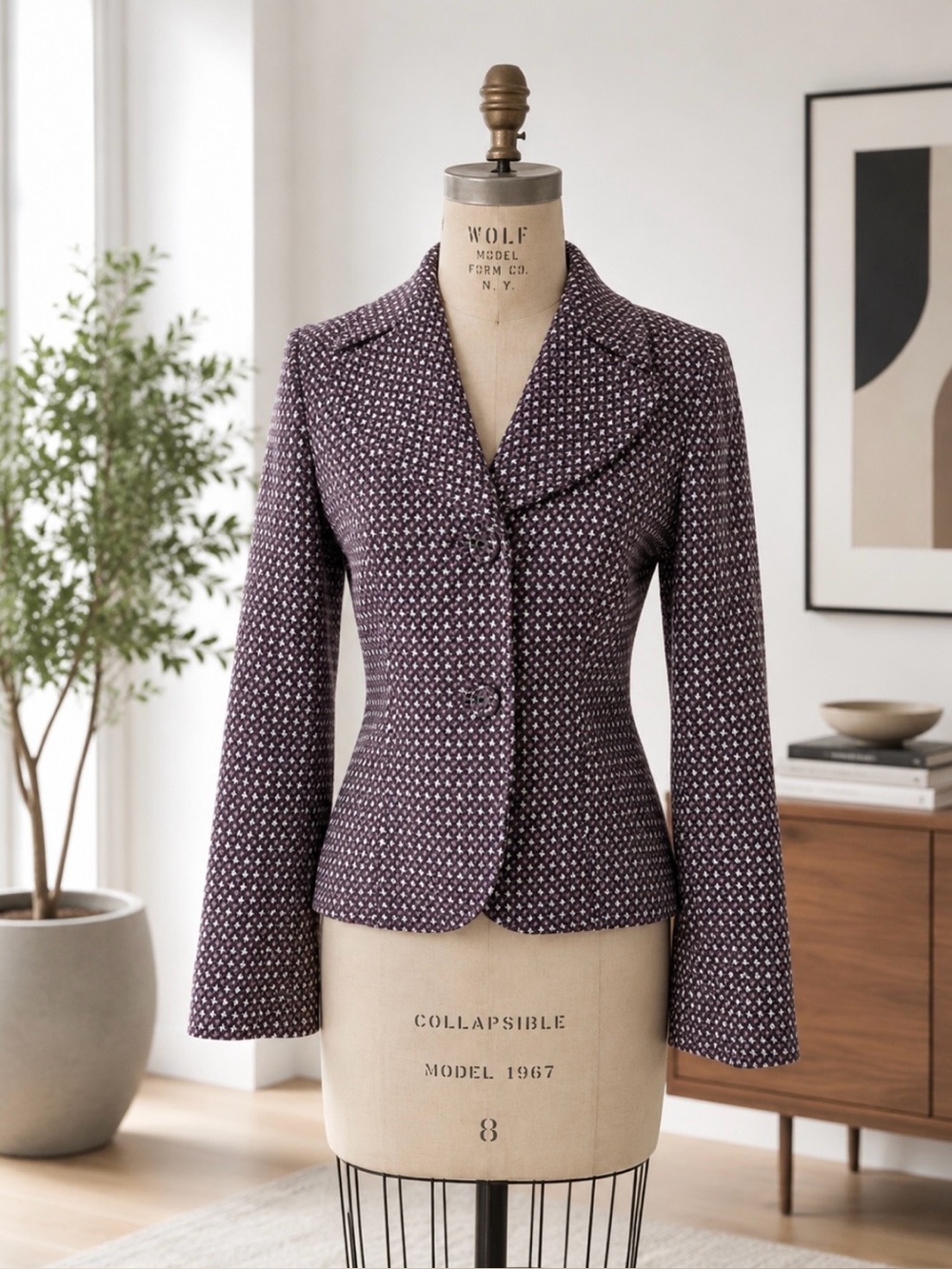 VTG Purple Houndstooth Italian Single Breasted Wide Lapel Blazer - IT 42 S/M